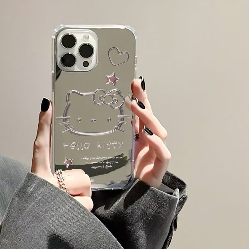 Ốp lưng cho iPhone 11 16 15 Pro Max 16e 14 11 12 13 15 Pro XR XS Max X 7 8 Plus SE2022 Gương trang điểm hình thỏ mèo KT dễ thương Vỏ chống sốc mềm