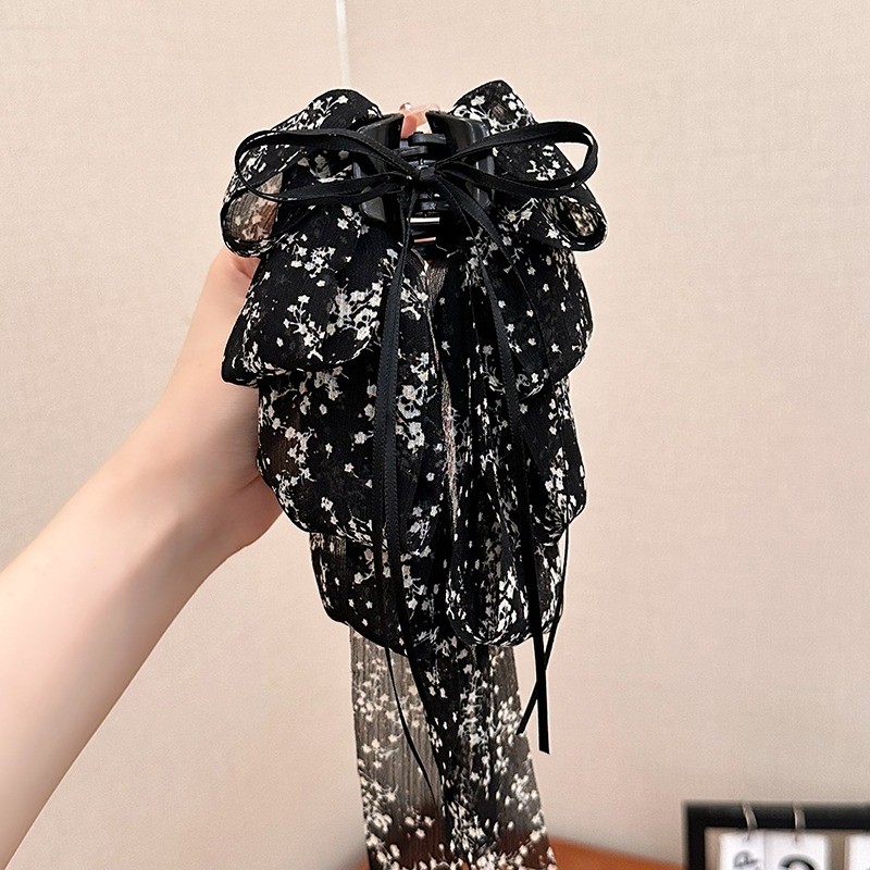 Phụ Nữ Mới Phù Hợp Với Kẹp Tóc Nơ Đen Streamer Kẹp Tóc