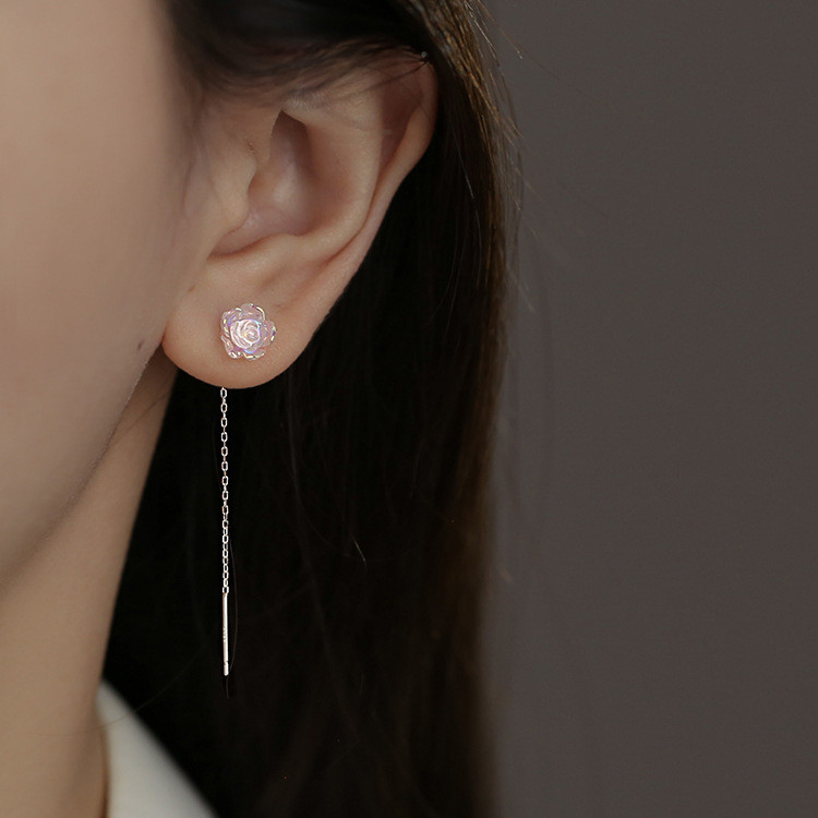 Bông tai Camellia thời trang bạc S925 Nữ Tính khí đơn giản
