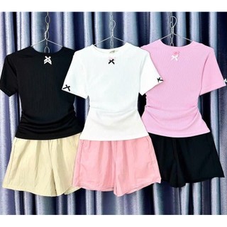 [Bộ nơ cộc tay] Set bộ áo thun tăm nơ babytee và quần short ngắn chât đũi vân mây mềm mát mùa hè- Xưởng quần Tây nữ 3A