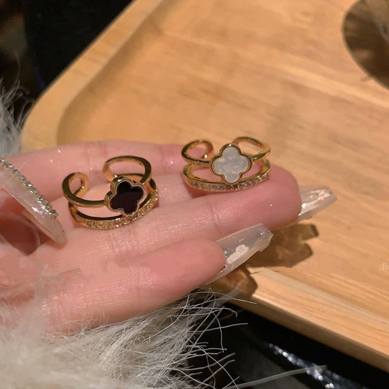 Nhẫn cỏ ba lá Zircon sành điệu dành cho nữ có khả năng mở có thể điều chỉnh