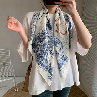 Mùa Xuân 2025 Phong Cách Pháp Cà Vạt Khăn Retro Nữ Thời Trang Thanh Lịch Khăn Twill 90 Khăn Vuông In Hình Chống Nắng