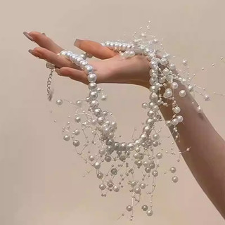 Vòng cổ tua rua thác ngọc trai nhiều lớp cổ điển kiểu Pháp nhẹ nhàng sang trọng và cảm giác cao cấp, dây chuyền xương đòn