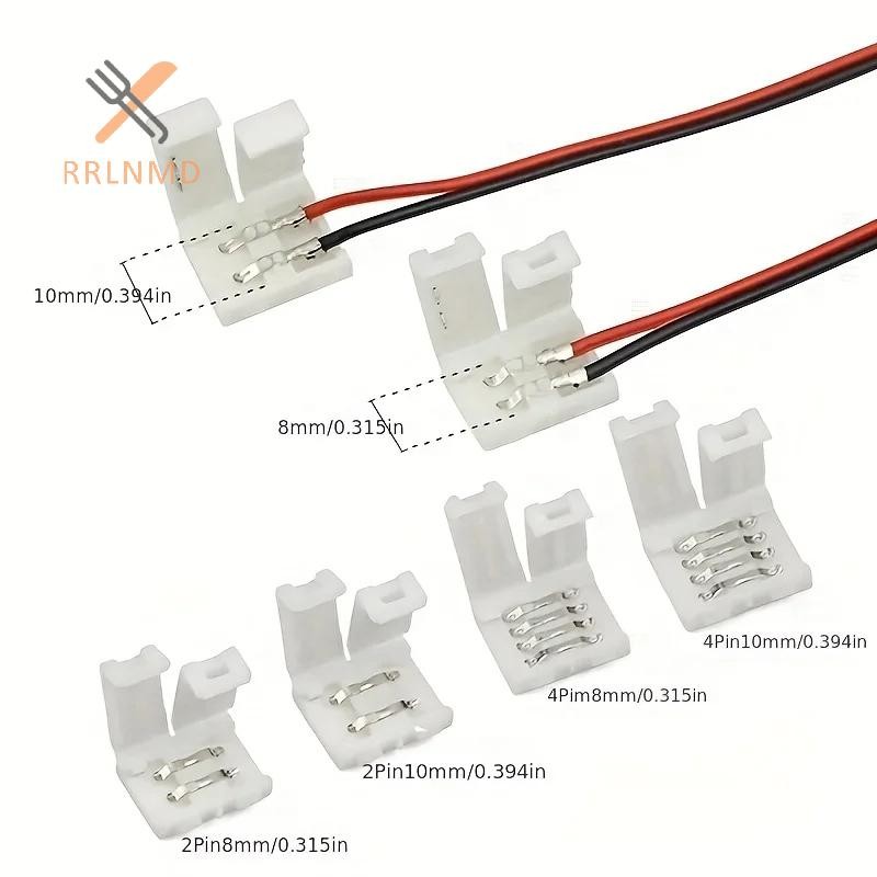 RRLNMD 10 Cái Đầu Nối Dải LED 8MM 10MM 2Pin 3Pin 4Pin 3528 5050 RGB Đơn Màu Bảng PCB Không Hàn Dây Kết Nối Hàn Miễn Phí MỚI
