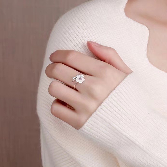 Nhẫn hoa hồng zircon phong cách rừng cho phụ nữ, thanh lịch và độc đáo, thiết kế cao cấp đa năng, nhẫn mở thời trang và cá nhân hóa