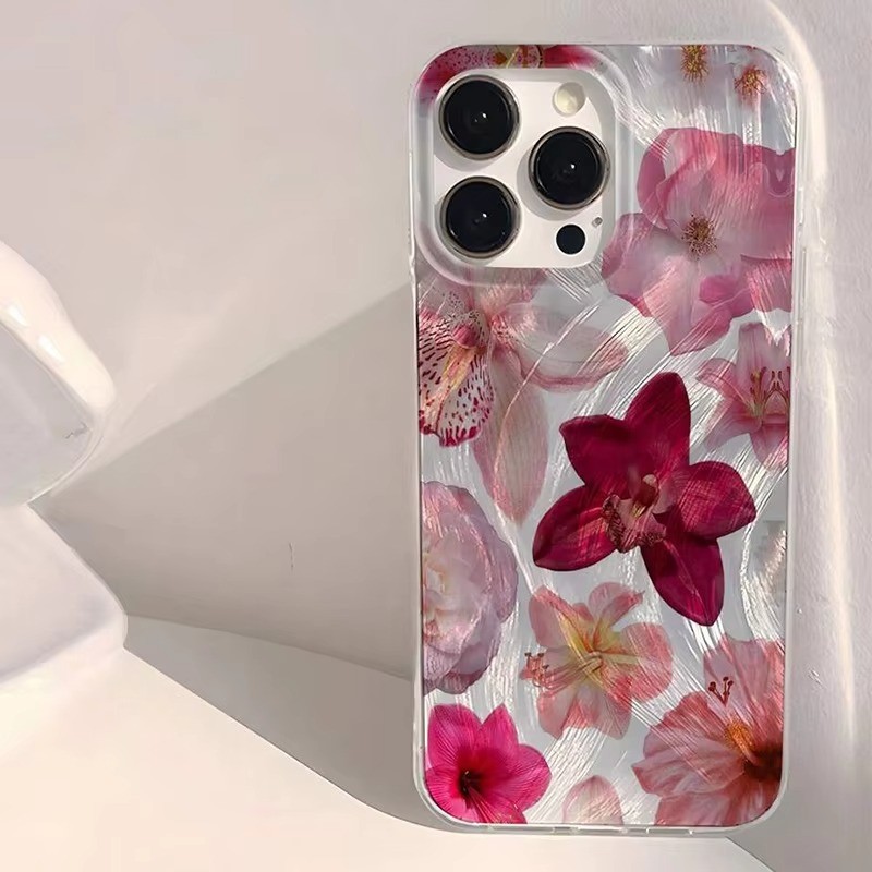 Vỏ Tương Thích Cho iPhone 11 16 15 Pro Max 16e 14 11 12 13 15 Pro XR XS Max X 7 8 Plus SE2022 Họa Tiết Hoa Hồng Tối Giản Sợi Lông Vũ IMD Vỏ Cứng Chống Sốc Laser