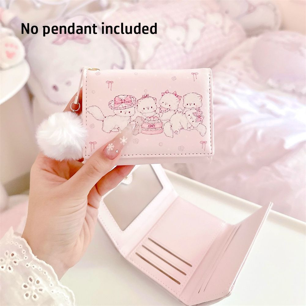 Ví đựng tiền xu BAMBOOB, Ví ngắn in hình mèo Kawaii, Túi đựng tiền màu hồng đa năng bằng da PU di động dành cho nữ du lịch
