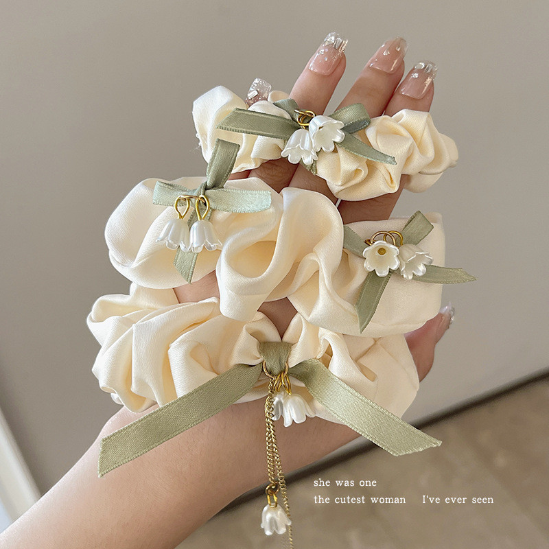 Dây buộc tóc Lily of the Valley, thun buộc tóc cao cấp, phụ kiện mùa thu đông, búi tóc lớn
