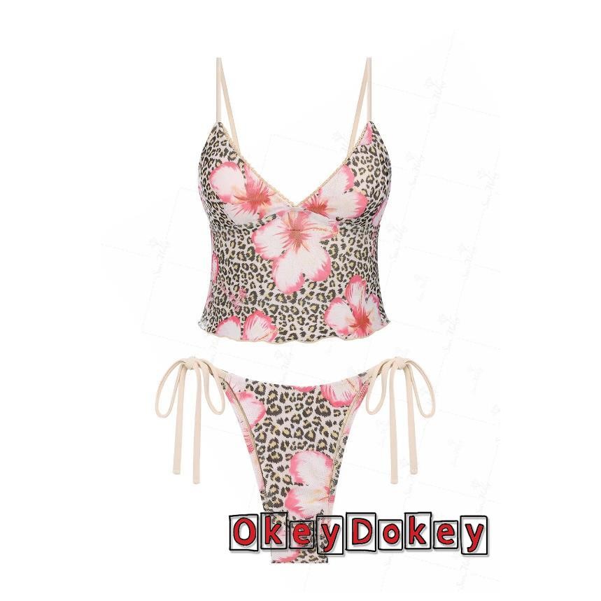 OKDK-Bộ 2 phụ nữ camisole da báo không tay kèm quần đùi trang phục đi biển mùa hè