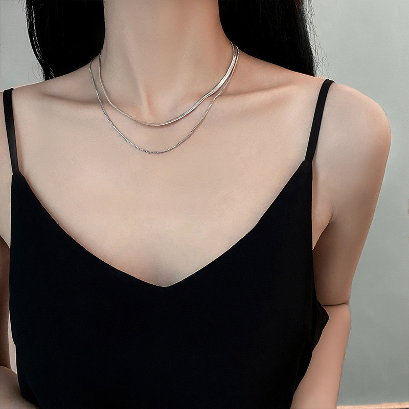 Dây chuyền xương rắn bằng thép titan hai lớp, thiết kế sang trọng nhẹ nhàng cho phụ nữ