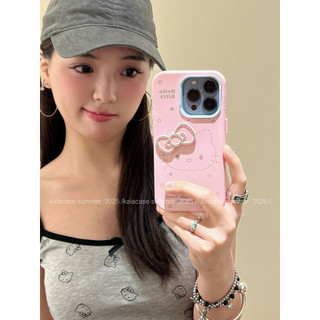 Phim hoạt hình dễ thương 3D kim cương Nơ Hello Kitty Cat 2in1 Vỏ điện thoại silicon lỏng cho iPhone 16 Pro Max 14 15 Promax 13 Vỏ điện thoại di động mềm mại ngọt ngào nữ tính