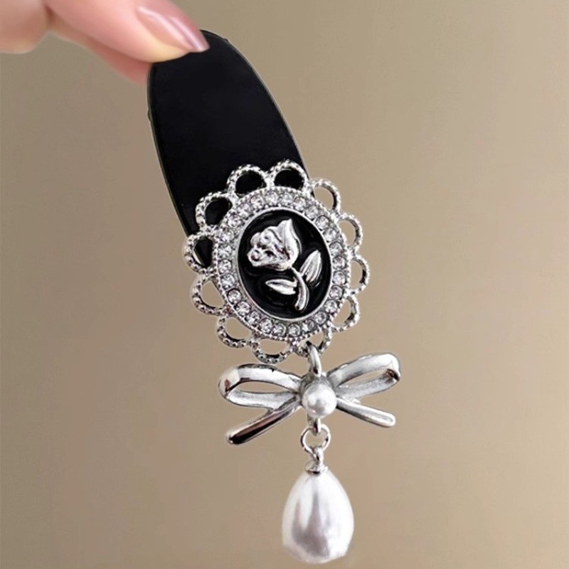 MAUROPOLI [Hàng có sẵn] Hoa vẽ tranh sơn dầu ~ Kẹp tóc ngọc trai hoa hồng cổ điển kiểu Pháp Nơ tua rua gãy Kẹp tóc du lịch