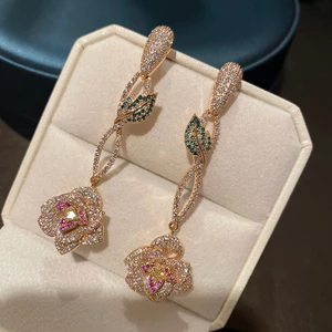 Tua Rua Đẹp Thời Trang Hoa Zircon Thanh Lịch Dài Phong Cách Mới Bông Tai