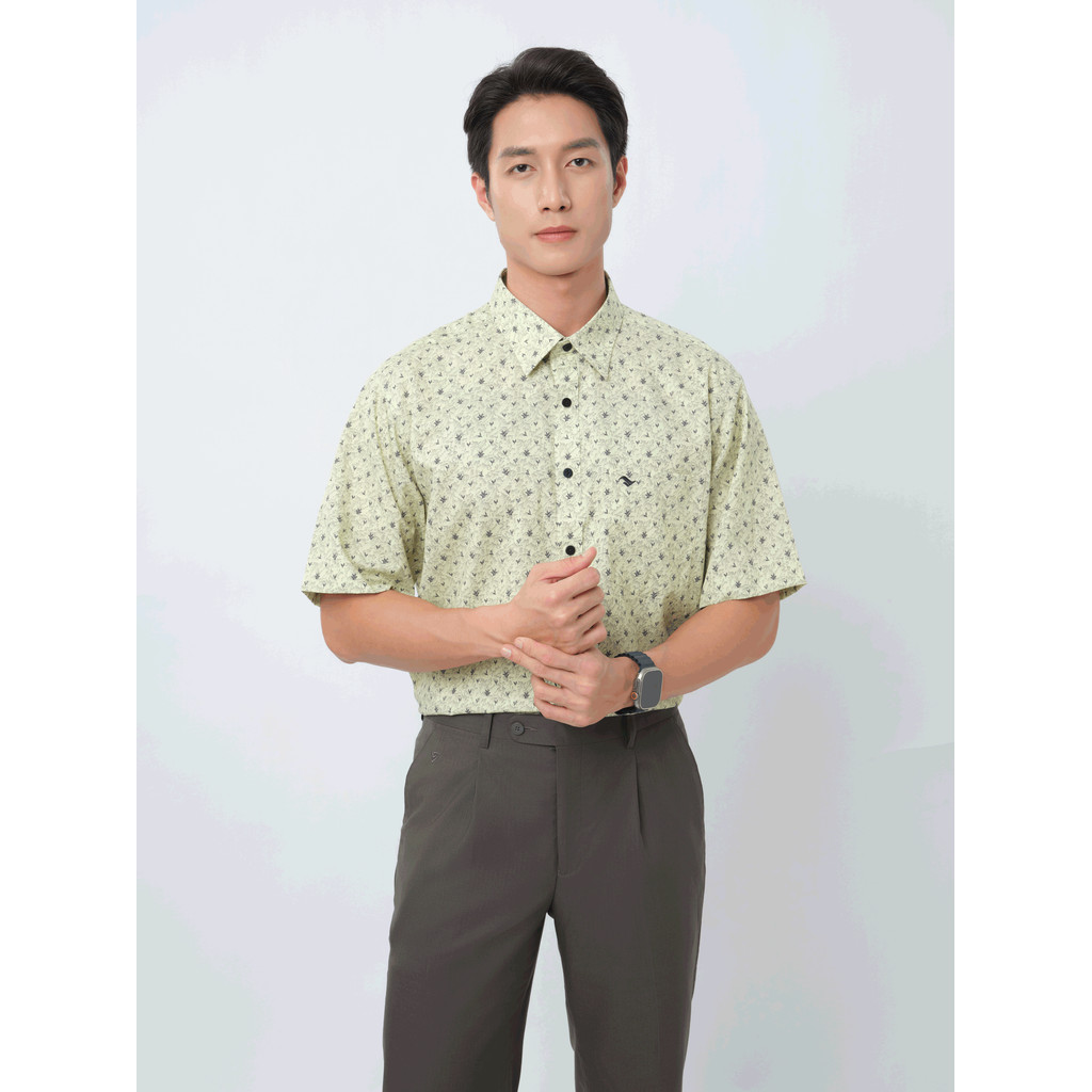 Sơ mi tay ngắn lai ngang VIETTIEN SMART CASUAL vải Bamboo phom REGULAR VT00000383