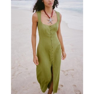 Đầm Zara made in Morocco lanh maxi xanh và đen không tay