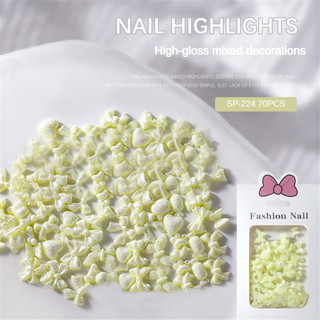 70PCS/1Túi Trang Trí Móng Tay Nơ Băng Cao Cấp Màu Kẹo Đơn Giản Nơ Nhựa Charm Trang Trí Móng Tay Dụng Cụ Làm Móng Cho Cửa Hàng Làm Móng