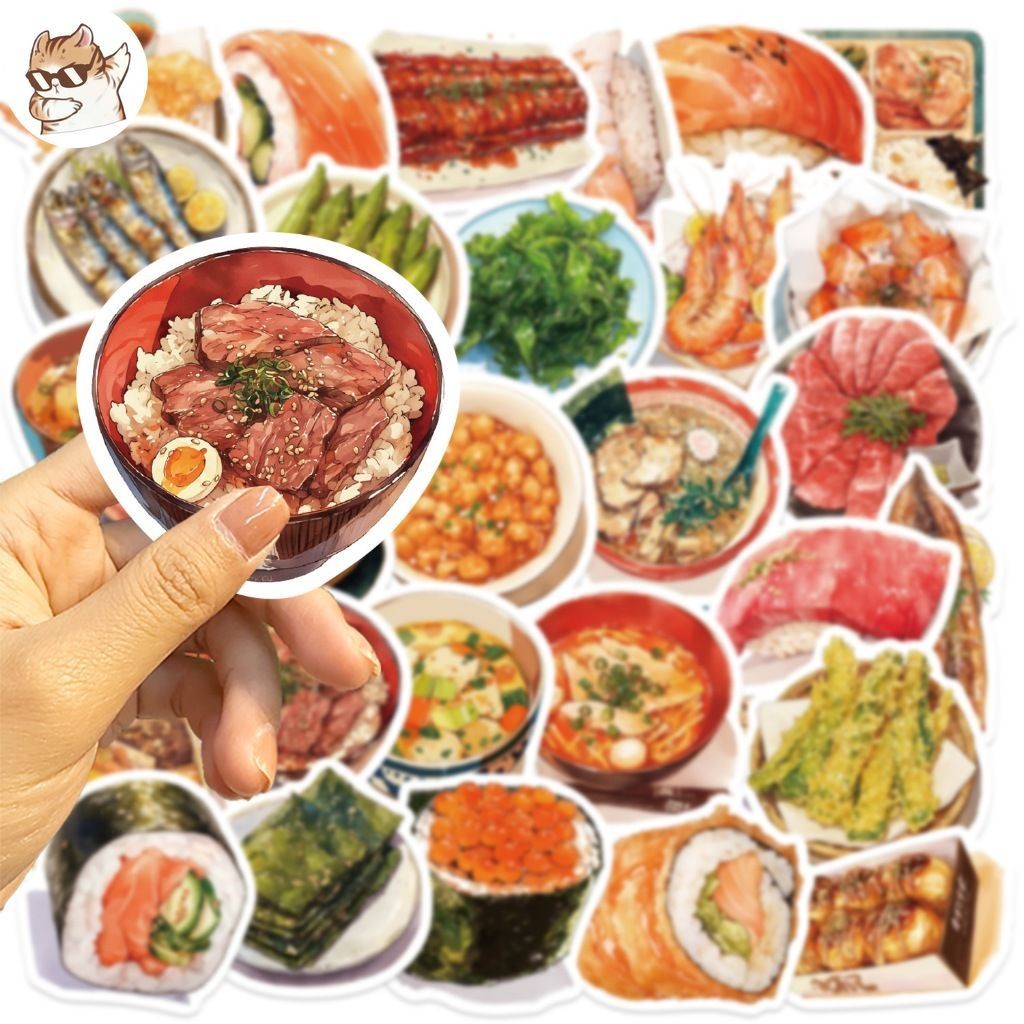 Set 30 cái sticker chống nước ĐỒ UỐNG ĐỒ UỐNG MÙA HÈ BÁNH NGỌT CHÂU Á ...