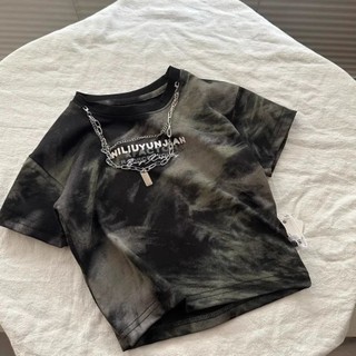 Áo thun ngắn tay cotton mùa hè mới cho bé trai, phong cách Hàn Quốc, áo dây chuyền mát mẻ với chữ tie-dye