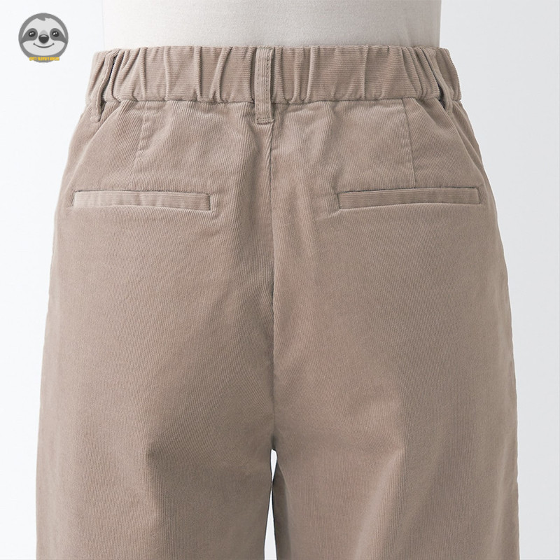 Phong cách Nhật Bản Muji Style / Quần dây kéo rộng bằng vải nhung siêu nhỏ dành cho nữ / quần thẳng lưng co giãn