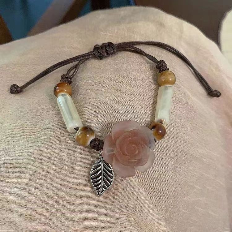 Vòng tay dệt hoa trà kiểu Trung Quốc mới cho phụ nữ, phong cách dân tộc retro thanh lịch, thiết kế mới 2025