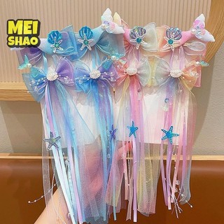 MeiShao 1 Đôi Đuôi Cá Puprle Ruy Băng Bé Nàng Tiên Cá Ăn Mặc Kẹp Tóc Bé Gái Nơ Hoa Kẹp Tóc Phụ Kiện