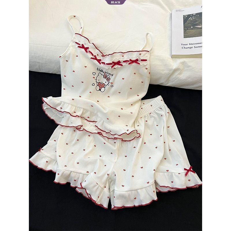 Pure Desire Sweet Hello Kitty Bộ Đồ Ngủ In Hình Nữ Mùa Hè mới Quần短裤无袖Homewear Suit [BL]