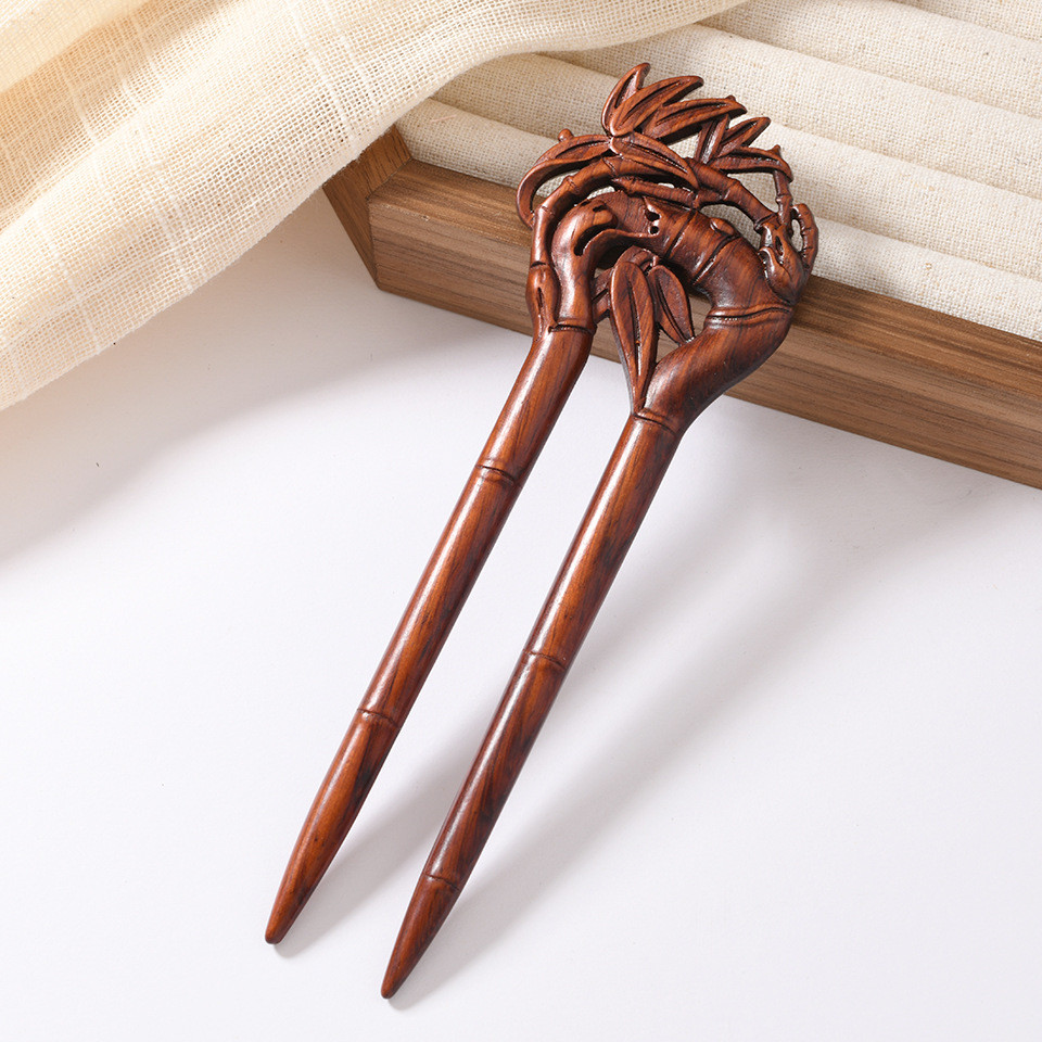 Kẹp tóc gỗ đàn hương đỏ khắc, tay cầm, kiểu cổ điển retro, đơn giản, mũ đội đầu nữ