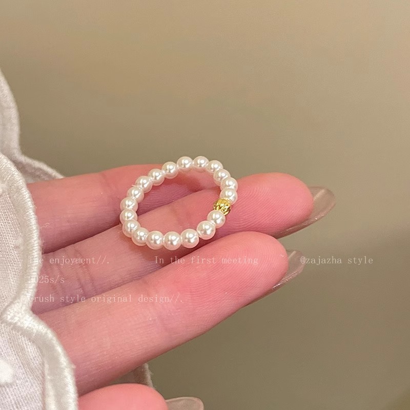Nhẫn hạt ngọc trai nơ cho phụ nữ, phong cách Hàn Quốc, thiết kế độc đáo, nhẫn ngón trỏ, cảm giác sang trọng nhẹ nhàng, nhẫn cao cấp có thể xếp chồng lên nhau