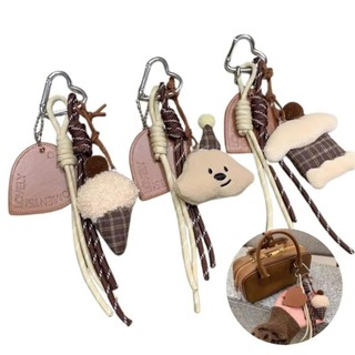 TOSE 1 Cái Móc Khóa Sang Trọng, Mặt Dây Chuyền Sang Trọng Sáng Tạo Gấu Kẻ Sọc, Dây Bện Đáng Yêu Móc Khóa Bánh Túi Kem Charm