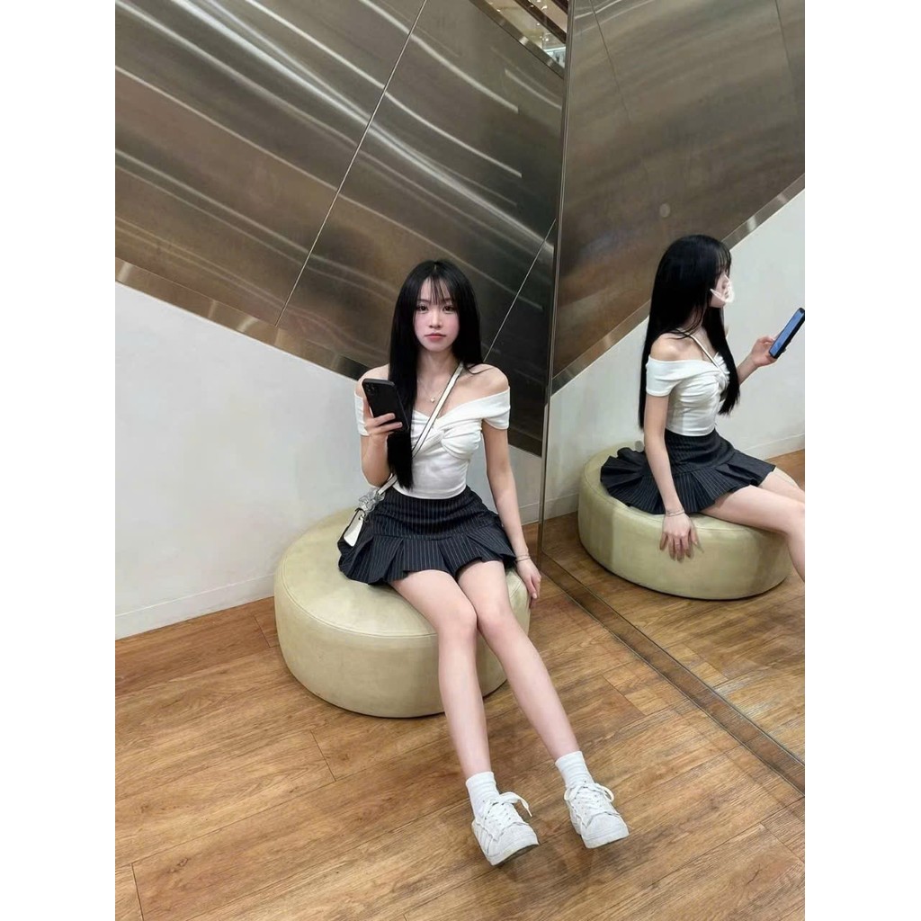 [KH07] Chân váy xếp ly dáng ngắn, chân váy ngắn xếp ly to Y2K chất liệu TUYSI 2 Lớp CHIỀU DÀI 28CM | KHAO BOUTIQUE