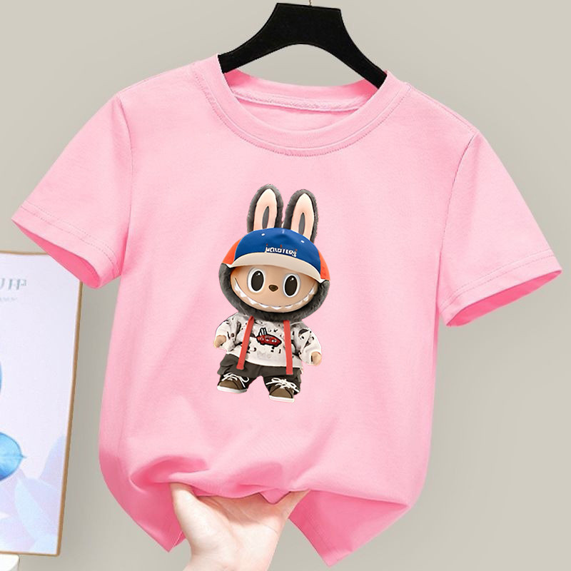 Dễ Thương Labubububu Boo Hoạt Hình Áo Thun Trẻ Em Vải Thiết Kế Vui Nhộn Cho Bé Trai Bé Gái Mùa Hè Mặc Thường Ngày