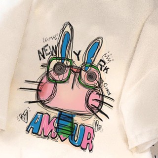 2025 Bunny Graphic Tee Nữ Mùa Hè Hàn QuốcLazy Fit Thời Trang