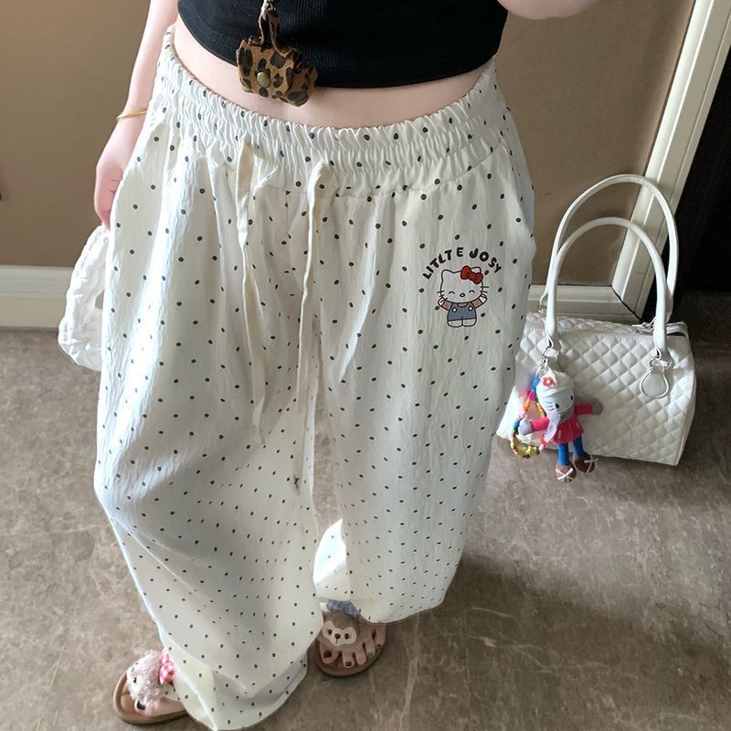 Polka dot pants Quần thể thao phong cách Hàn Quốc KT Cat, quần dài cotton có dây rút hình mây