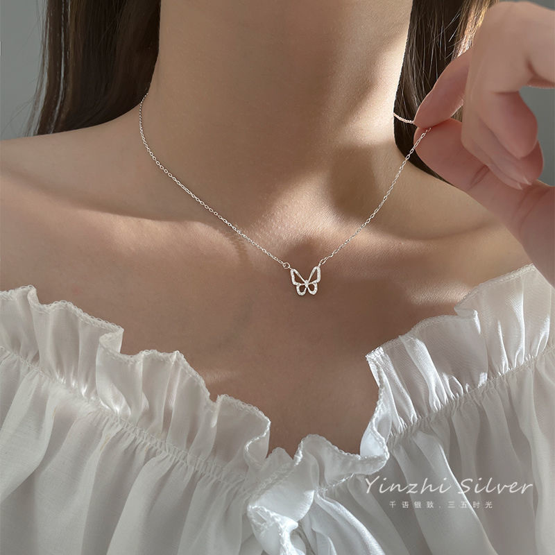 Dây chuyền kim cương khảm bướm rỗng cho phụ nữ, phong cách thời thượng Ins, sang trọng như người nổi tiếng trên internet, dây chuyền cổ thanh lịch, thiết kế độc đáo, choker phong cách rừng đơn giản