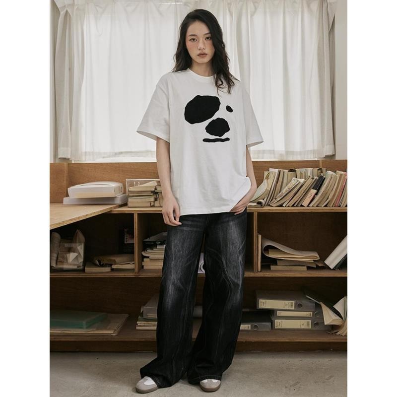 2025 Áo Thun Nữ Dễ Thương Puppy Graphic Loose Fit Mùa Hè Dạo Phố