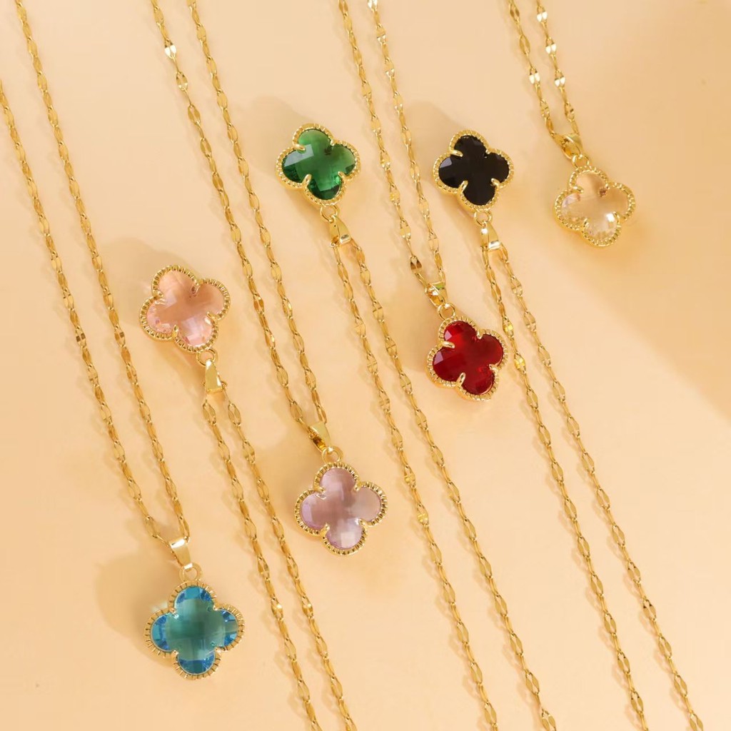Vòng cổ cỏ ba lá bốn lá thời trang 18K mạ vàng chống thấm nước không phai màu Mặt dây chuyền nữ phù hợp