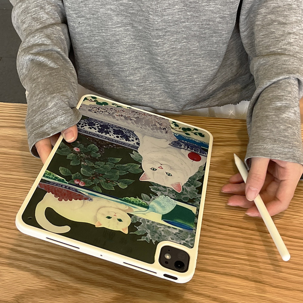 Vỏ Acrylic Cứng Hai Mèo Trắng Cho Mini6 Mini7 A17Pro IPad 5 6 7 8 9 10 11 A16 Air 2 3 4 5 6 Air 11 M2 Pro10.5 10.2 "Pro11 2018 2020 2021 2022 M4 Pro13 2024 2025