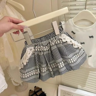 Trang phục mùa hè mới cho bé gái phong cách Hàn Quốc áo thun không tay nơ ngọt ngào áo vest quần short kẻ caro bộ hai mảnh