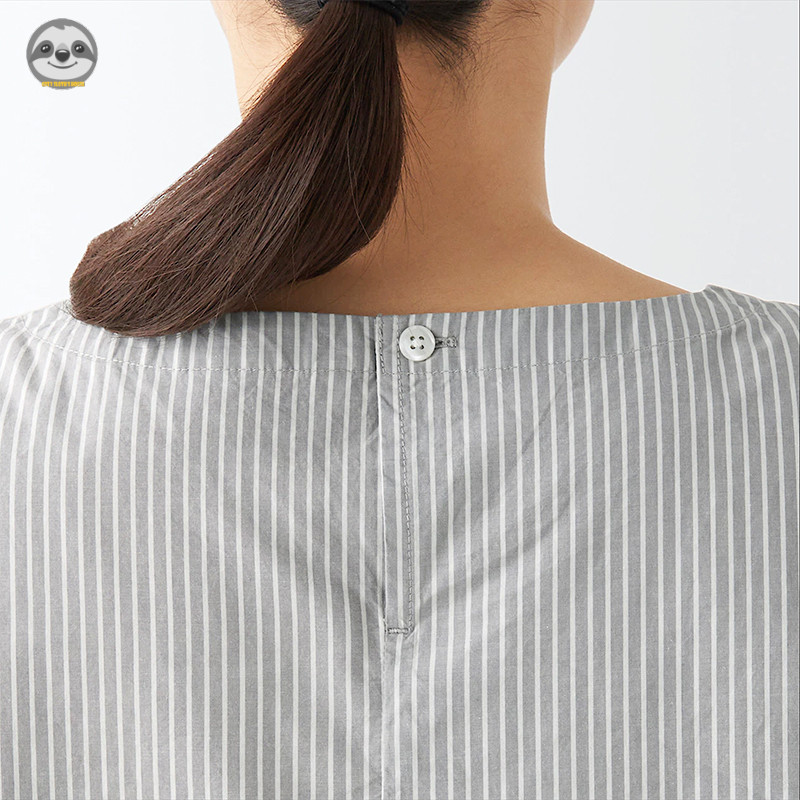 Phong cách Nhật Bản Muji Style / Áo kiểu cổ tròn nửa tay Cotton nữ / Áo sơ mi dáng rộng bằng lụa Cotton