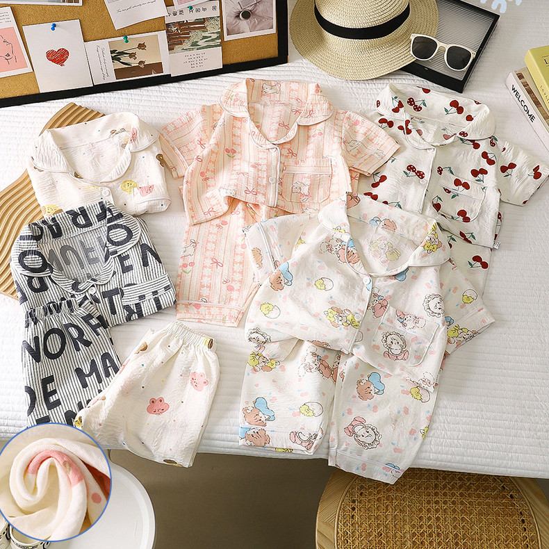 ​Bộ Đồ Ngủ Trẻ Em Mùa Hè Mỏng Ngắn Tay Quần Bé Trai Bé Gái Thoáng Khí Homewear Quần Áo Trẻ Em Điều Hòa Không Khí Quần Áo 8O-140​Mã KCHK