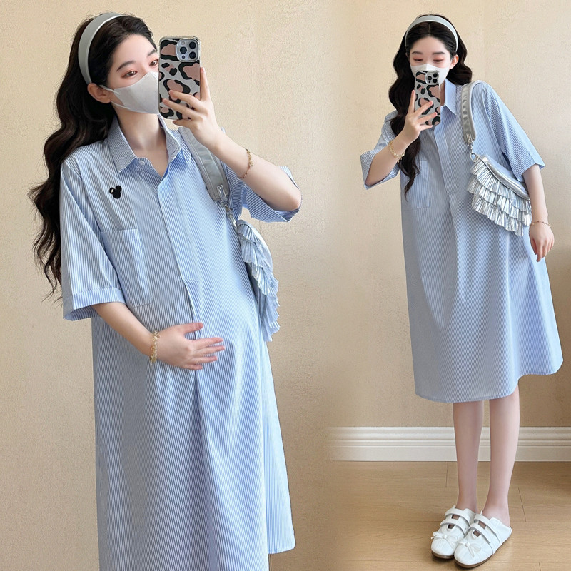Trang phục bà bầu mùa hè 2025 Phong cách mới Thời trang dáng rộng Ve áo bà bầu