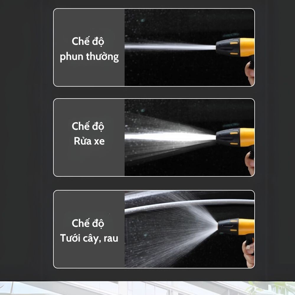 Vòi Xịt Tăng Áp Tưới Cây, Rửa Xe Gia Đình, Dọn Dẹp Rửa Sân 3 Chế Độ Xịt Kèm Dây Lò Xo Chống Gập
