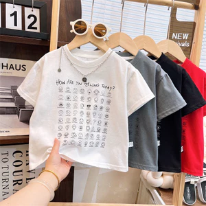​Áo thun ngắn tay Cotton nguyên chất cho trẻ em mùa hè phong cách mỏng bé trai bé gái cổ tròn thoáng khí Loungewear 8O-140​Mã Q3AS