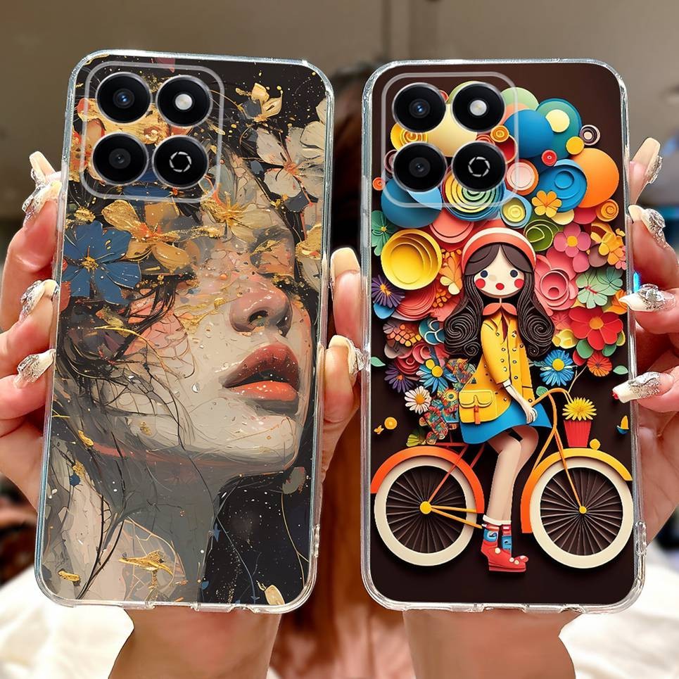 Hoa Bướm Sang Trọng Vỏ Cho Honor X7C Honor 200 Smart Case Cho Honor Play 60 Plus Mềm Trong Suốt Ốp điện thoại Nơ Trái Tim Tình Yêu