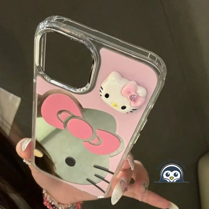 Ốp Gương Mèo Kitty Màu Hồng Cho OPPO Reno 15F 15 Pro Max Mini 15C 14F Find X9 X9S X8 Ultra X8S K15 K14 K14X K13S K13 Turbo Pro Plus Ốp lưng Hoạt Hình 3D Dễ Thương