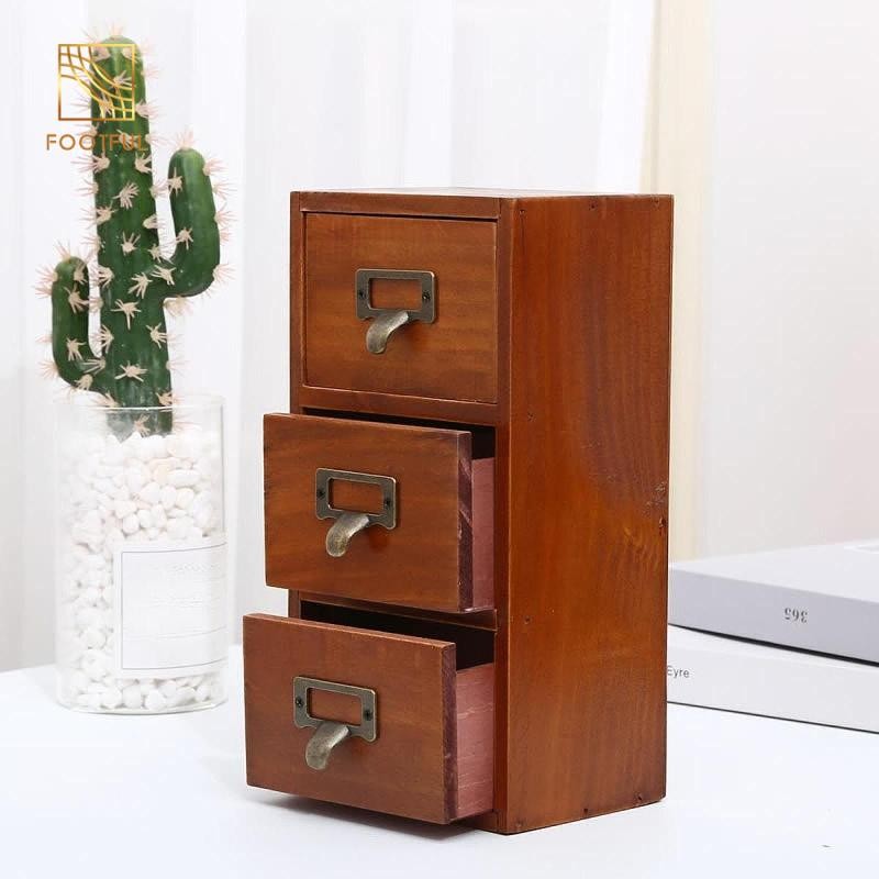 Mini Để Bàn Ngăn Kéo Thiết Kế Cổ Điển Hộp Đựng Bàn Mộc Mạc Sắp Xếp Tủ Gỗ Cho Tạp Hóa Đồ Vệ Sinh Văn Phòng Vanity Thủ Công