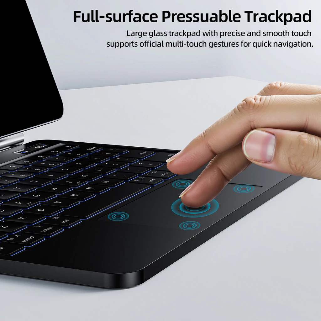 bàn phím Bluetooth GOOJODOQ cho ipad Air4/5/6 Pro11 2018-2024 Gen 10th, giá treo từ tính có đèn nền màn hình LED