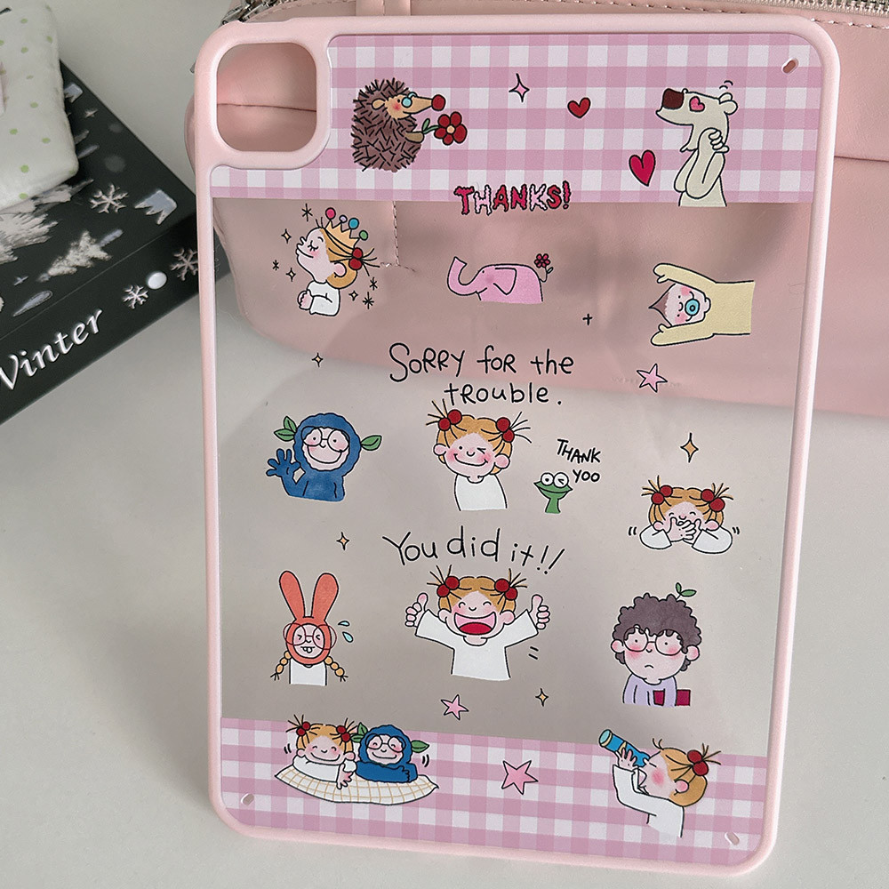 Vỏ Acrylic Cứng Tuya Cô Gái Vui Nhộn Bunny Cover Cho Mini6 Mini7 A17Pro IPad 5 6 7 8 9 10 11 A16 Air 2 3 4 5 6 Air 11 M2 Pro10.5 10.2 "Pro11 2018 2020 2021 2022 M4 Pro13 2024 2025