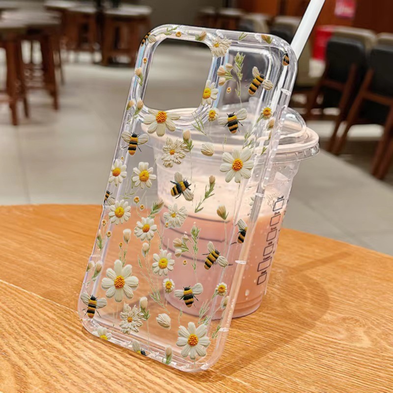 Dành Cho iPhone 11 16 15 Pro Max 16e 14 11 12 13 15 Pro XR XS Max X 7 8 Plus SE2022 Dễ Thương Ong Mật Hoa Trong Suốt Silicon Mềm Chống Sốc