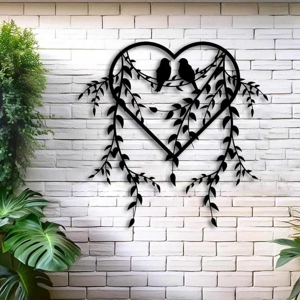 Trang trí tường kim loại hình trái tim màu đen hình chim & Ivy - Hoàn hảo cho phòng ngủ, ban công hoặc sân ngoài trời - Nghệ thuật treo sắt lãng mạn, Lý tưởng hoặc tốt nghiệp - Trang trí phòng